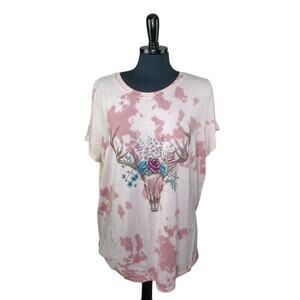 Torrid T Shirt Pink Tie Dye Animal Skull Roses Solstice Witchy Fairy 3